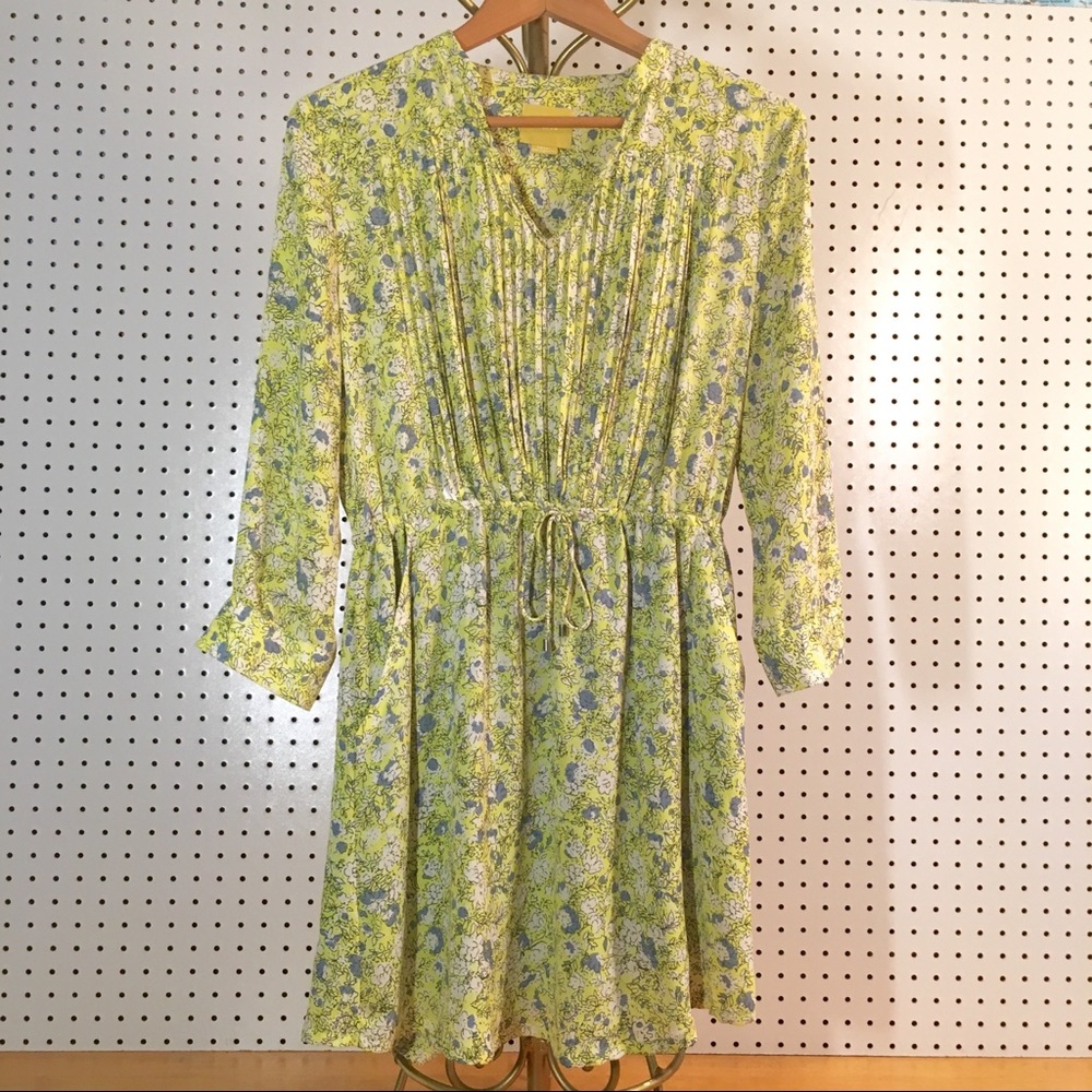 Anthropologie Yellow Green Floral Midi Dress